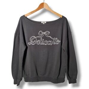 Garage Sweatshirt XS Womens Gray Delicate Bow Slouchy French Terry Pullover